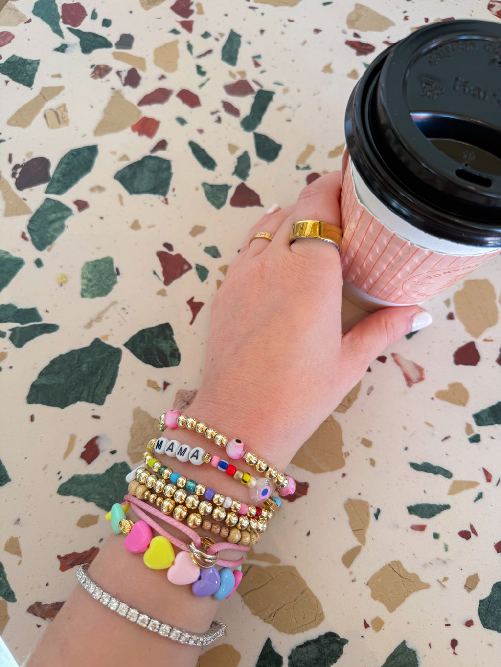 Pastel Heart Bracelet with 14k Gold-Plated Accent