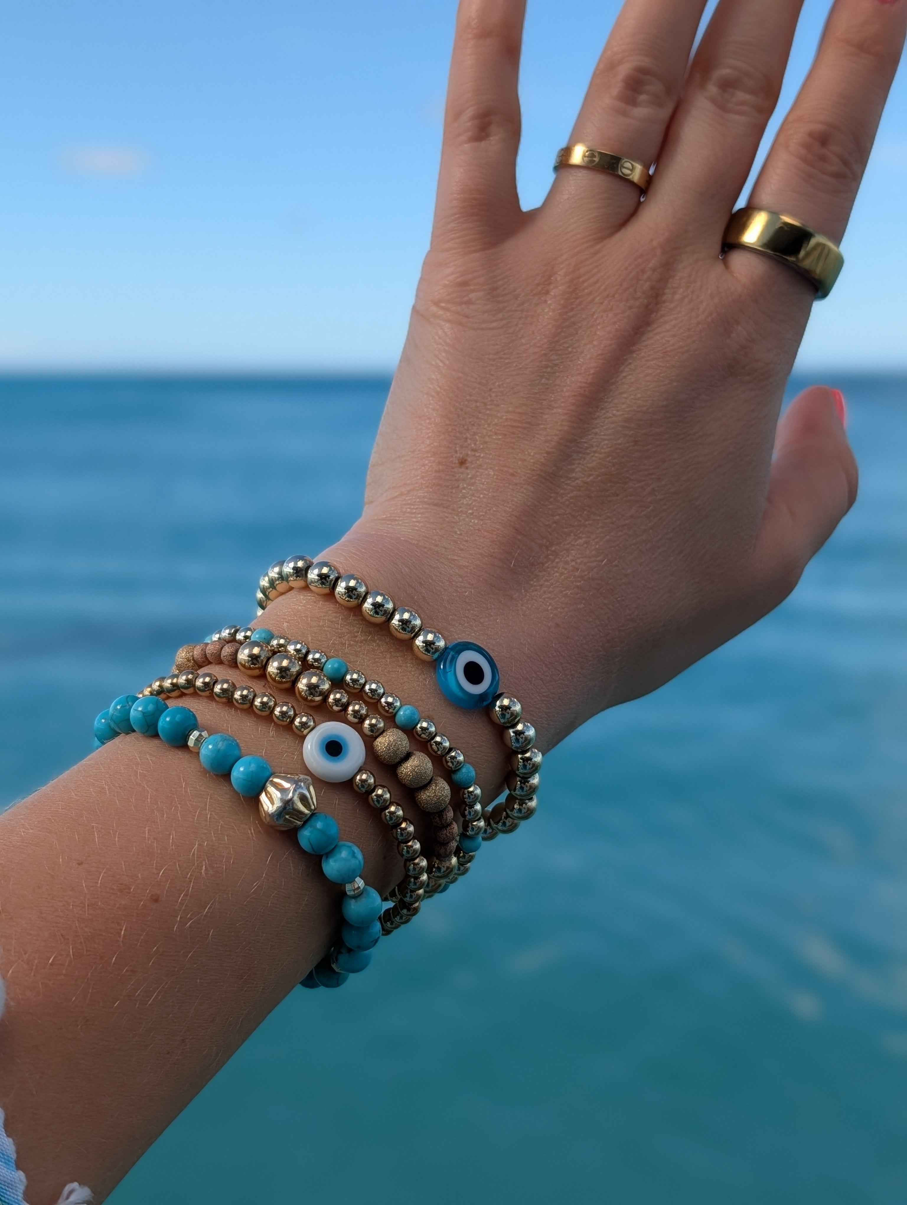 6mm Genuine Stone Malachite or Turquoise Beaded Bracelet