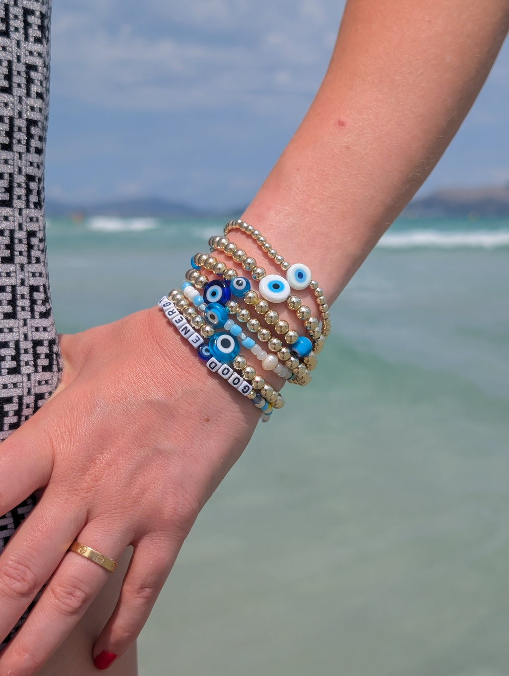 6mm Big Evil Eye Bracelet - 14kt Gold-Filled or Gold Plated Protection Beaded Bracelet