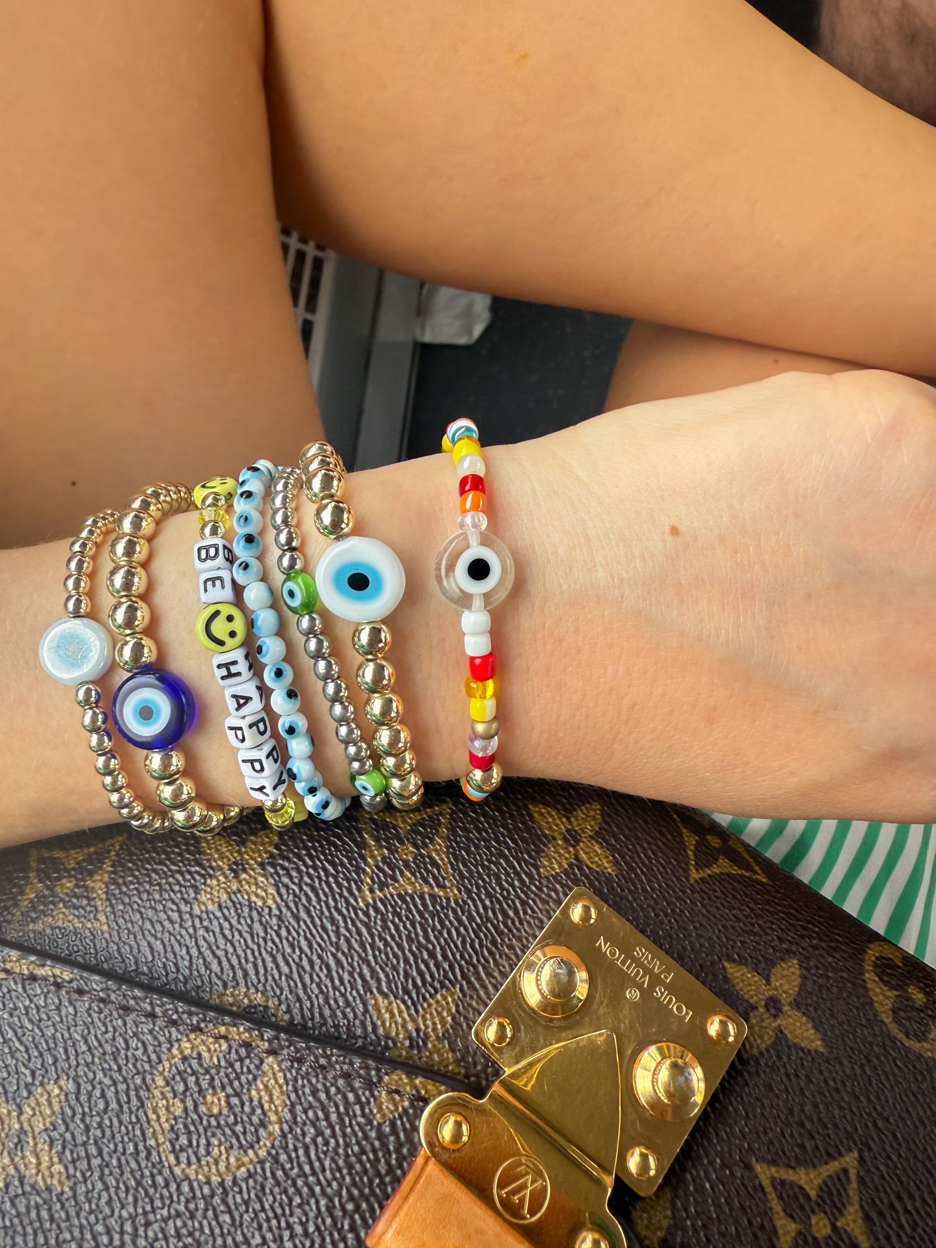 Dainty Evil Eye Beaded Bracelet: 14k Gold-Plated Bead
