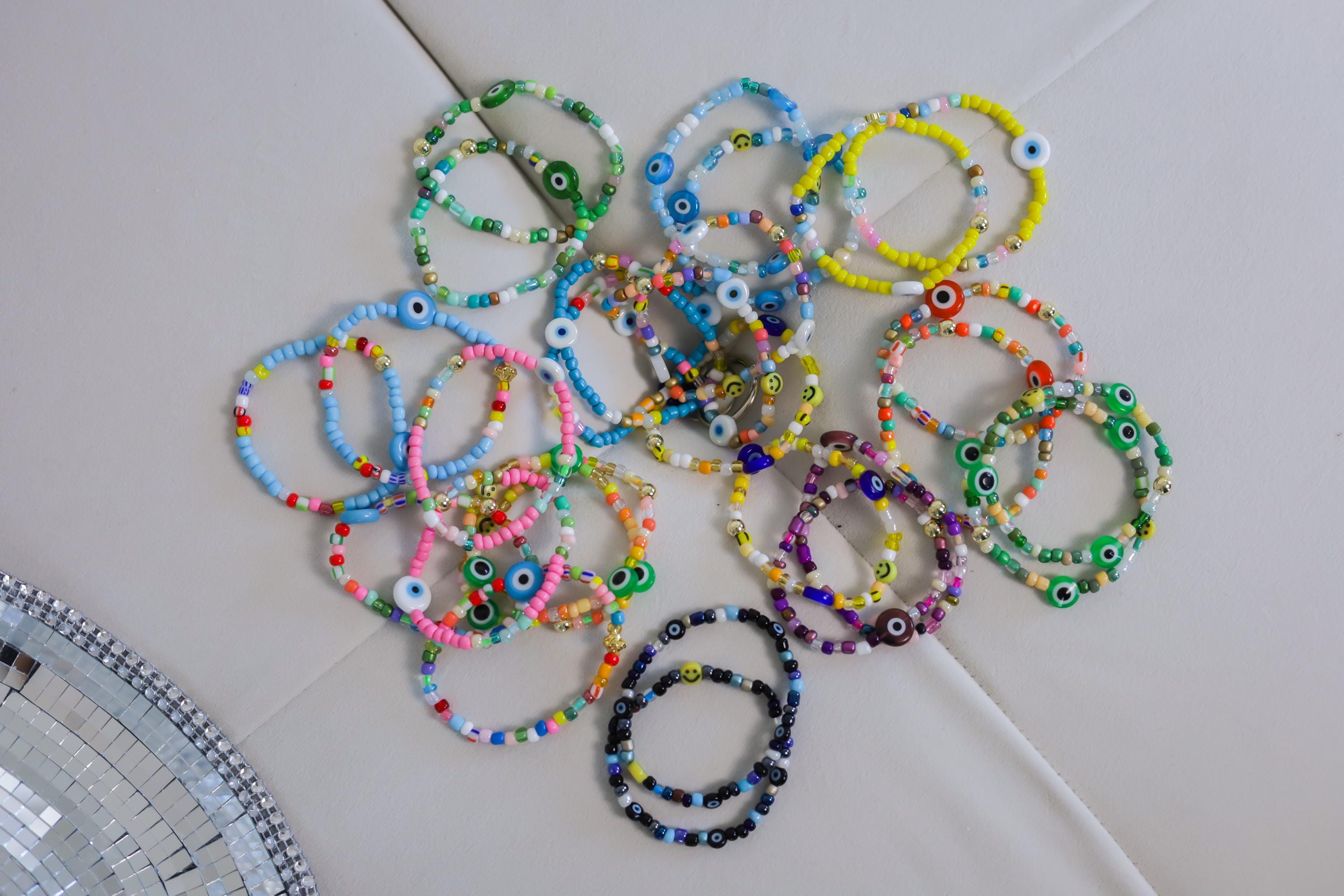 Multicolor Beaded Evil Eye Friendship Bracelet with Glass Charm, 14kt Gold-Plated Bead