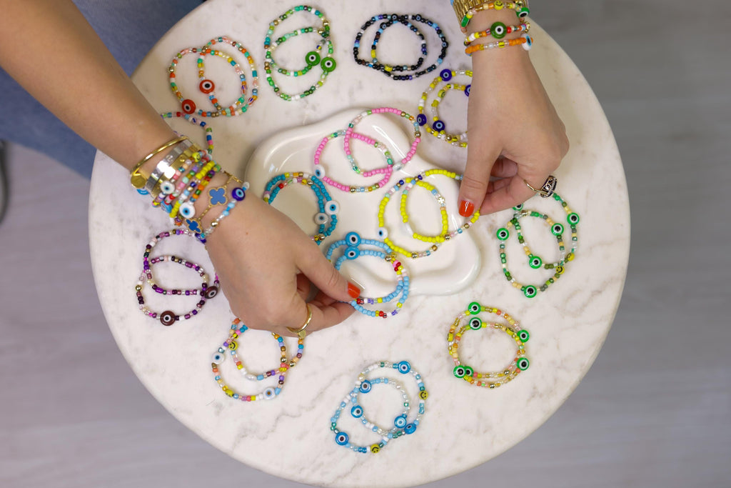 Beaded Evil Eye Bracelet, 14kt Gold-Filled, Friendship Jewelry