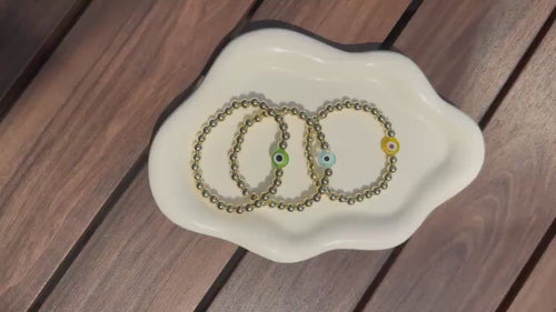 14kt Gold-Plated Evil Eye Bracelet with Gold-Filled Beads